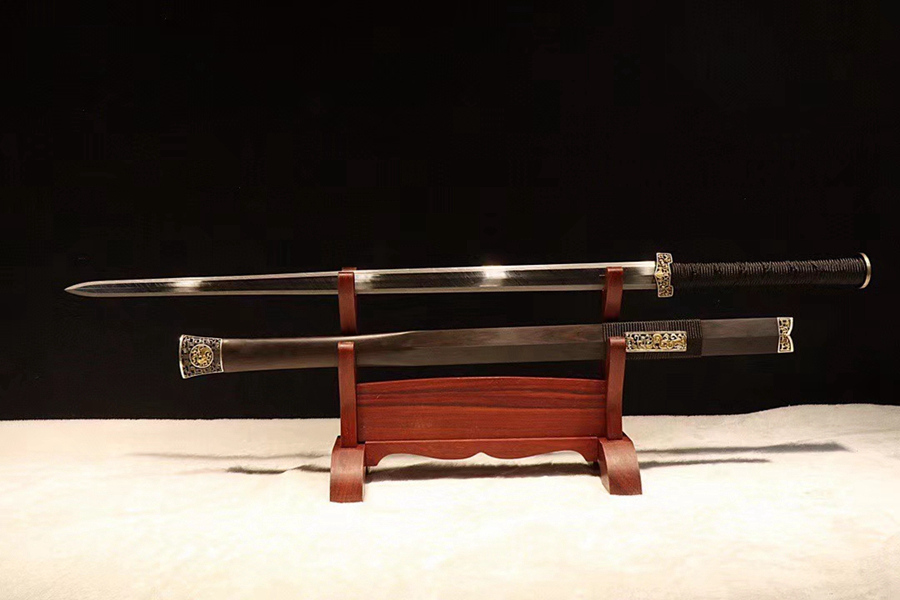 三色铜“青龙刀盘”武士刀（黑檀