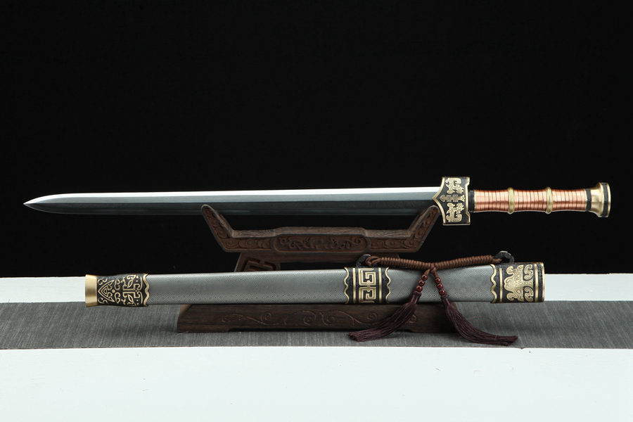 三色铜“青龙刀盘”武士刀（黑檀