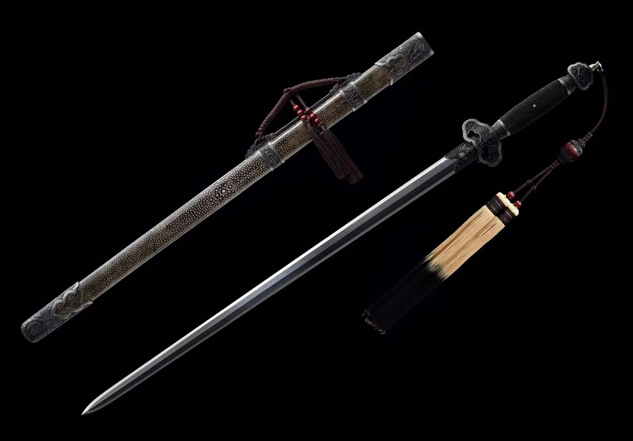 三色铜“青龙刀盘”武士刀（黑檀