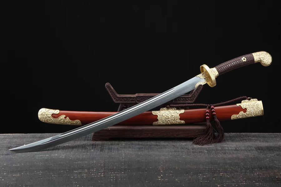 三色铜“青龙刀盘”武士刀（黑檀