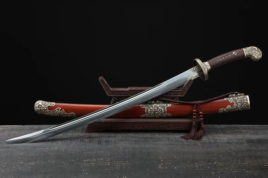 三色铜“青龙刀盘”武士刀（黑檀