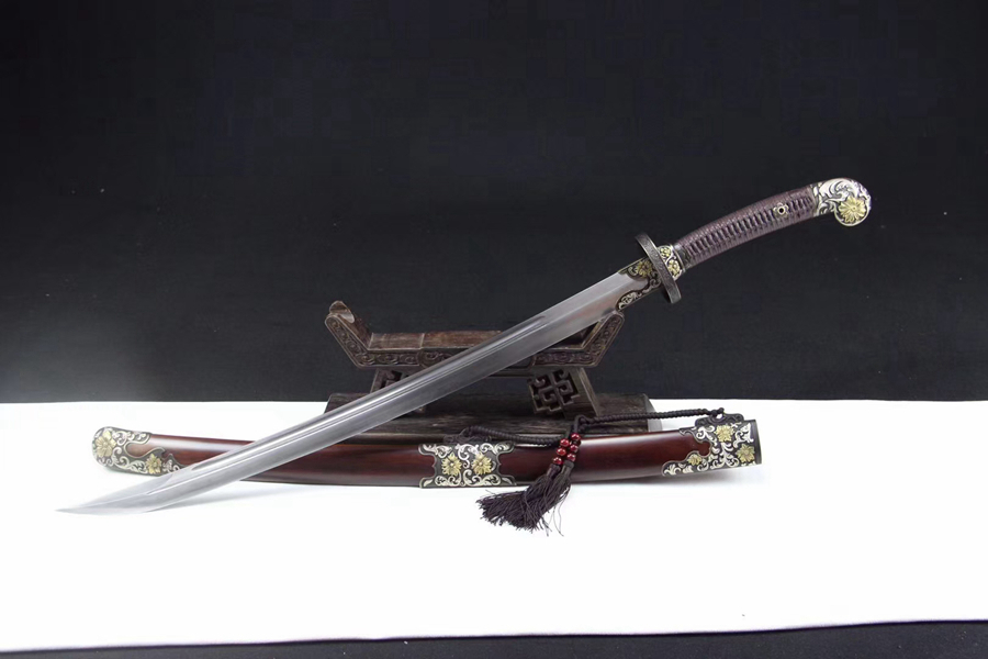 三色铜“青龙刀盘”武士刀（黑檀