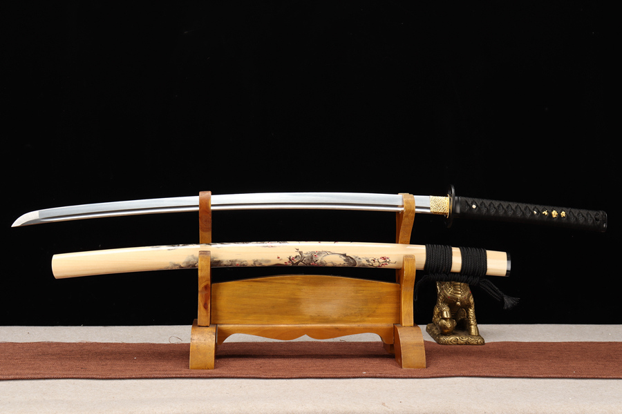 三色铜“青龙刀盘”武士刀（黑檀