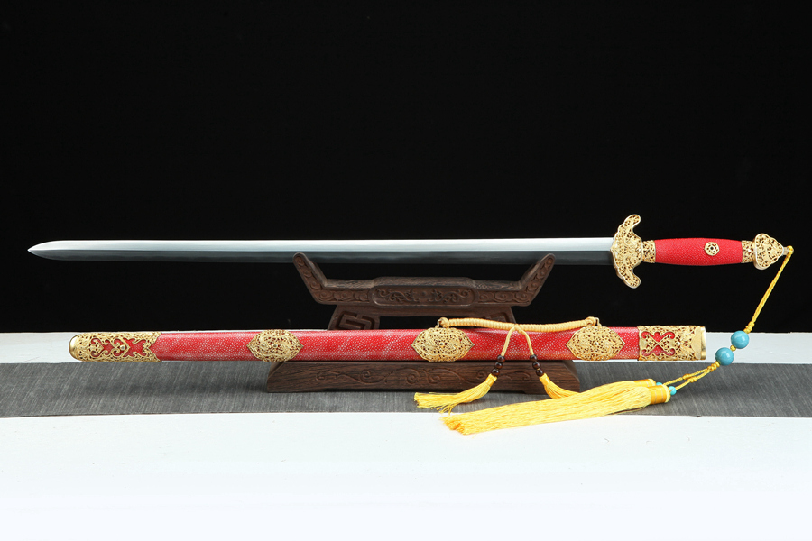 三色铜“青龙刀盘”武士刀（黑檀