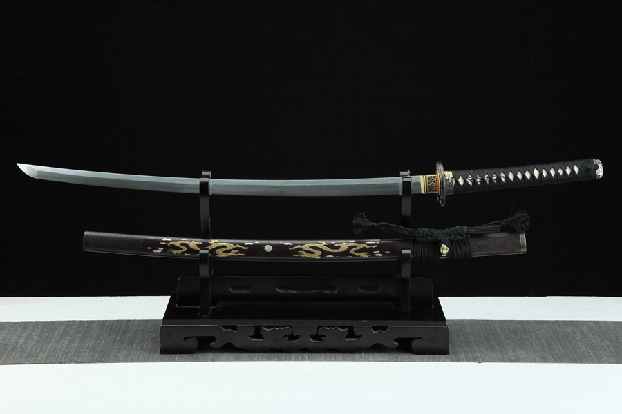 三色铜“青龙刀盘”武士刀（黑檀