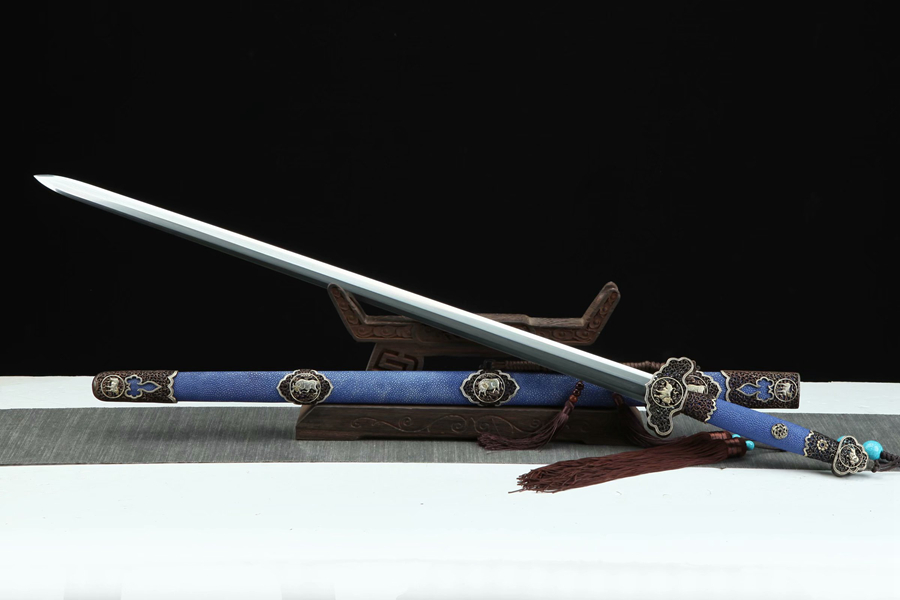 三色铜“青龙刀盘”武士刀（黑檀
