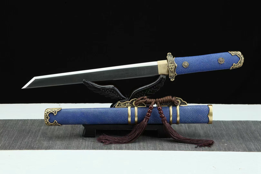 三色铜“青龙刀盘”武士刀（黑檀