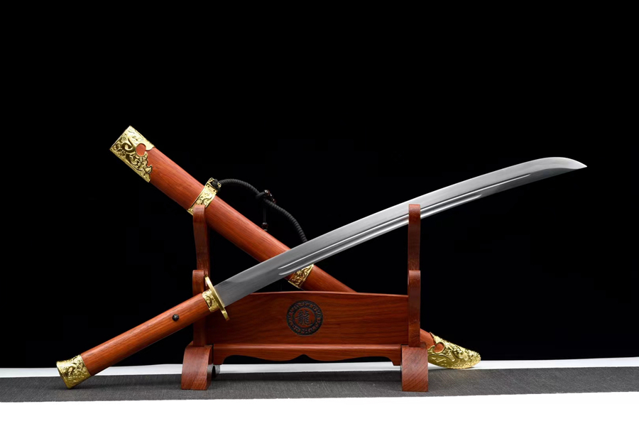 三色铜“青龙刀盘”武士刀（黑檀