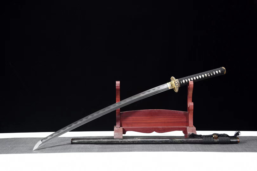 三色铜“青龙刀盘”武士刀（黑檀