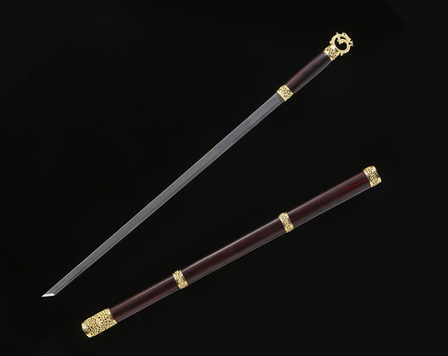 三色铜“青龙刀盘”武士刀（黑檀