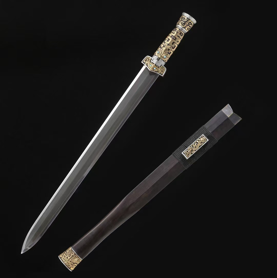 三色铜“青龙刀盘”武士刀（黑檀