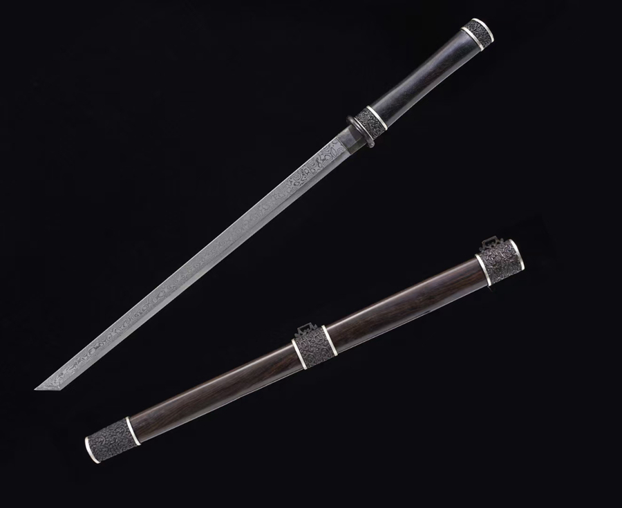 三色铜“青龙刀盘”武士刀（黑檀