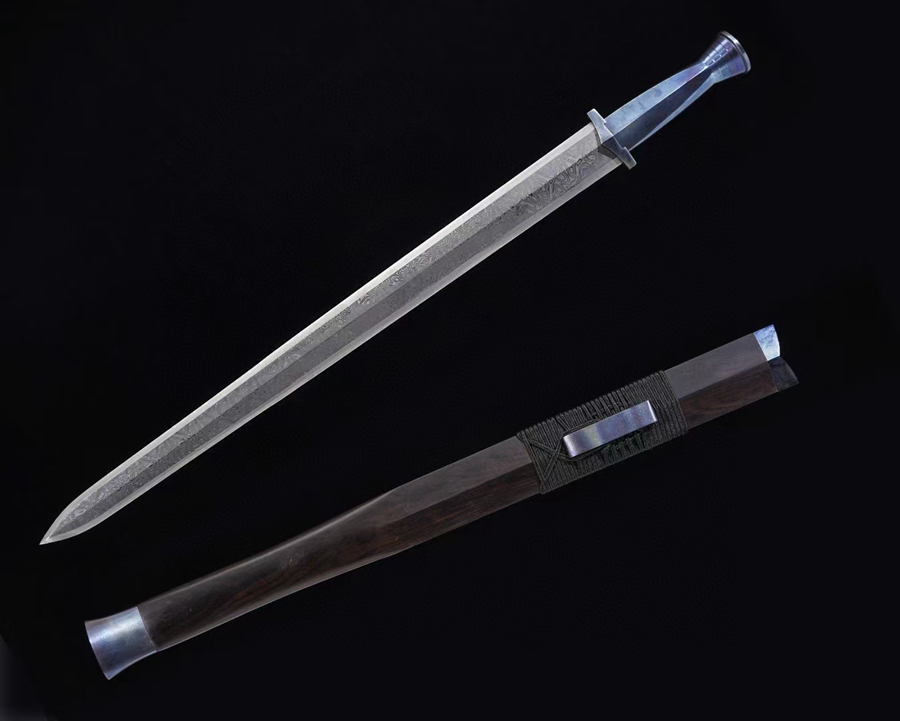 三色铜“青龙刀盘”武士刀（黑檀