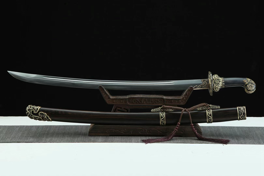三色铜“青龙刀盘”武士刀（黑檀