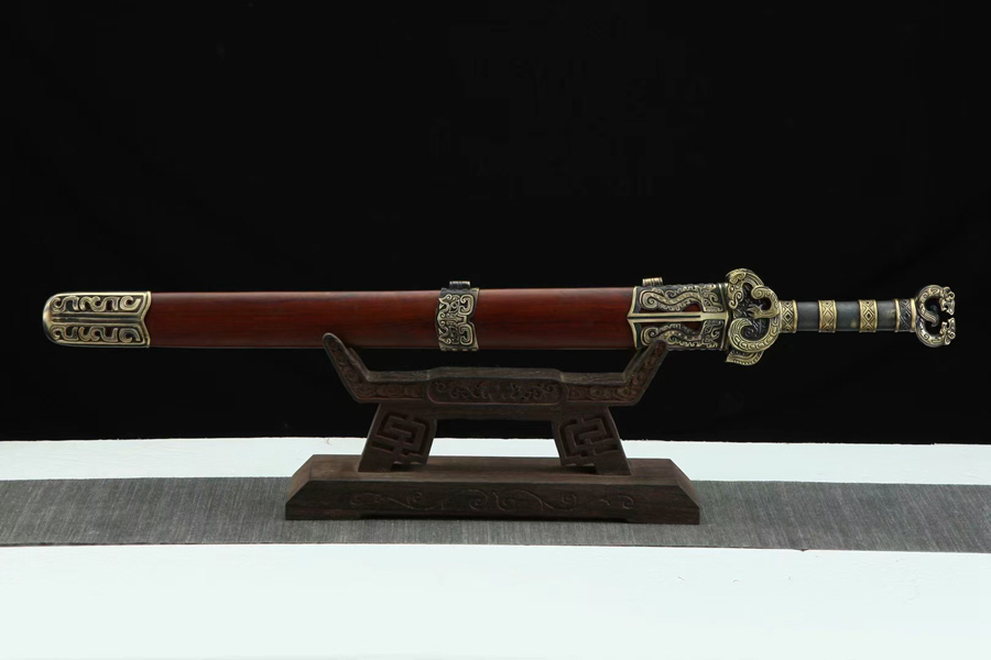 三色铜“青龙刀盘”武士刀（黑檀