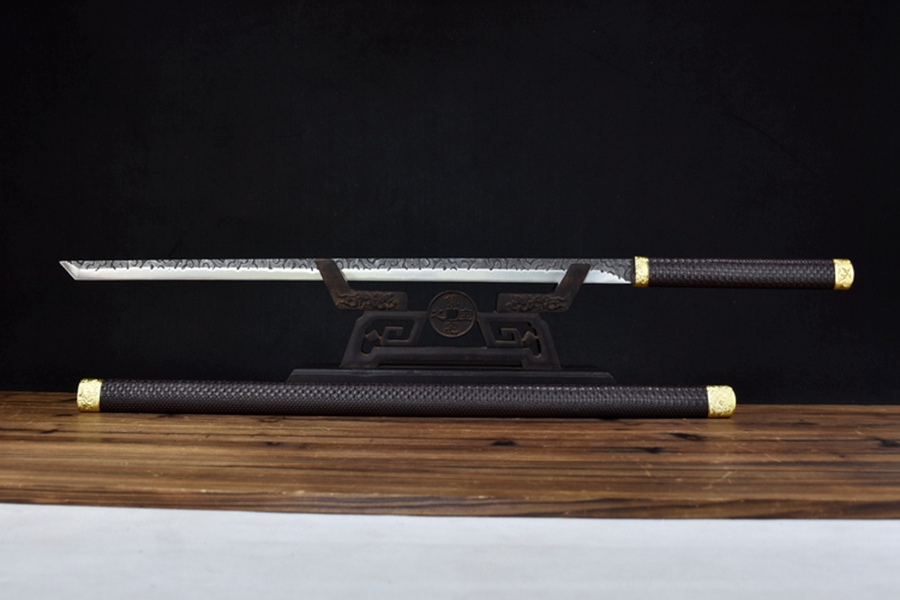 三色铜“青龙刀盘”武士刀（黑檀