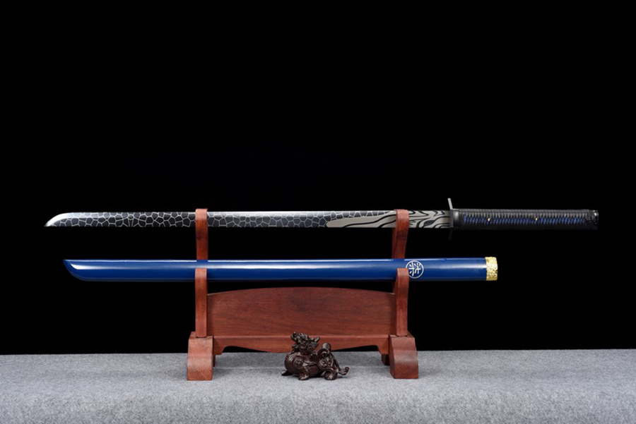 三色铜“青龙刀盘”武士刀（黑檀