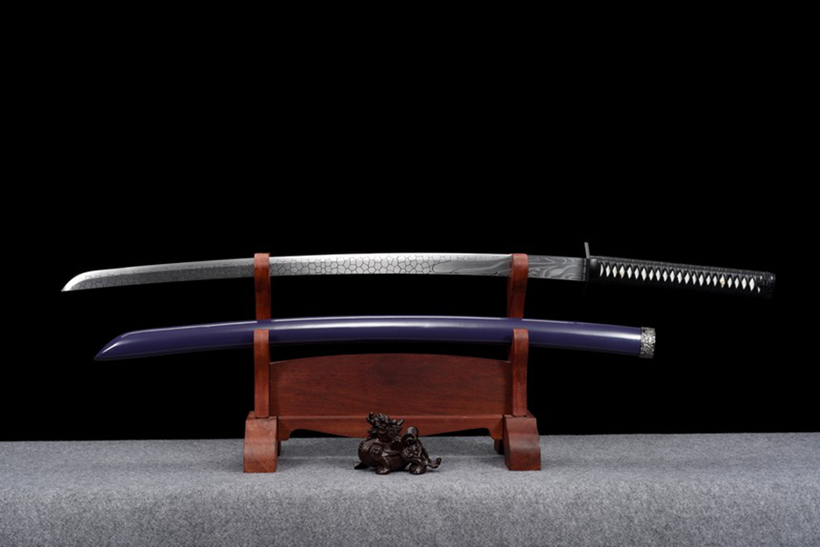 三色铜“青龙刀盘”武士刀（黑檀