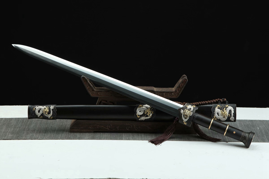 三色铜“青龙刀盘”武士刀（黑檀