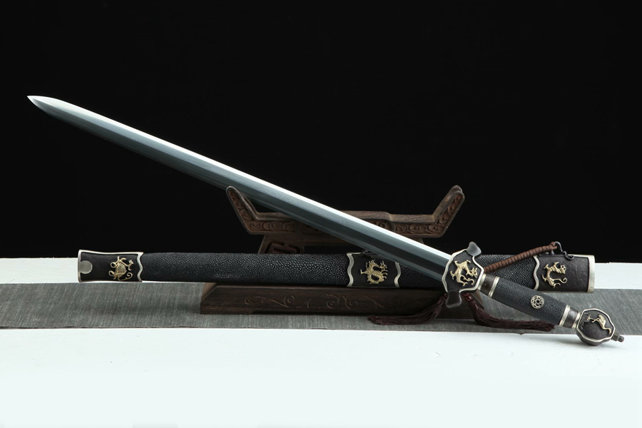 三色铜“青龙刀盘”武士刀（黑檀