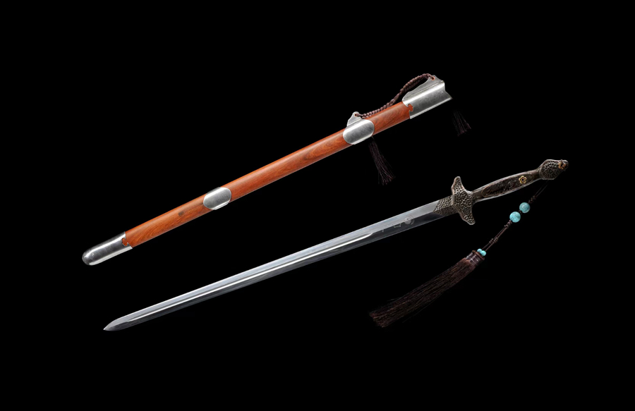 三色铜“青龙刀盘”武士刀（黑檀