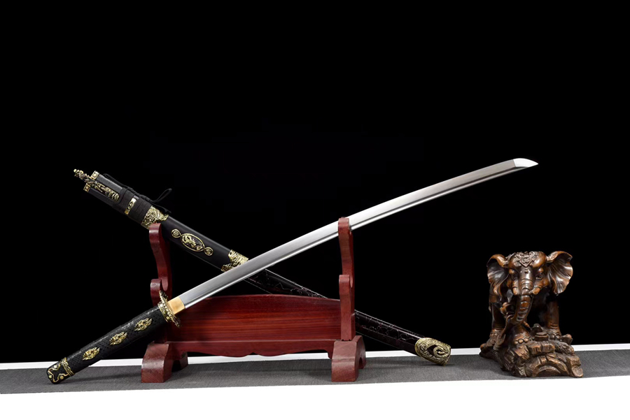 三色铜“青龙刀盘”武士刀（黑檀