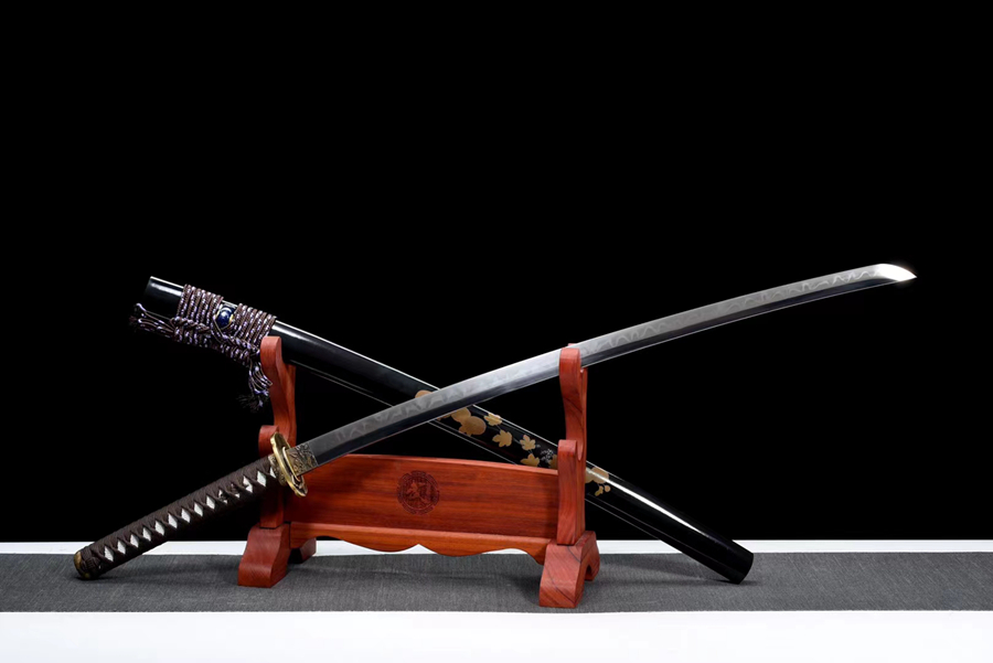 三色铜“青龙刀盘”武士刀（黑檀