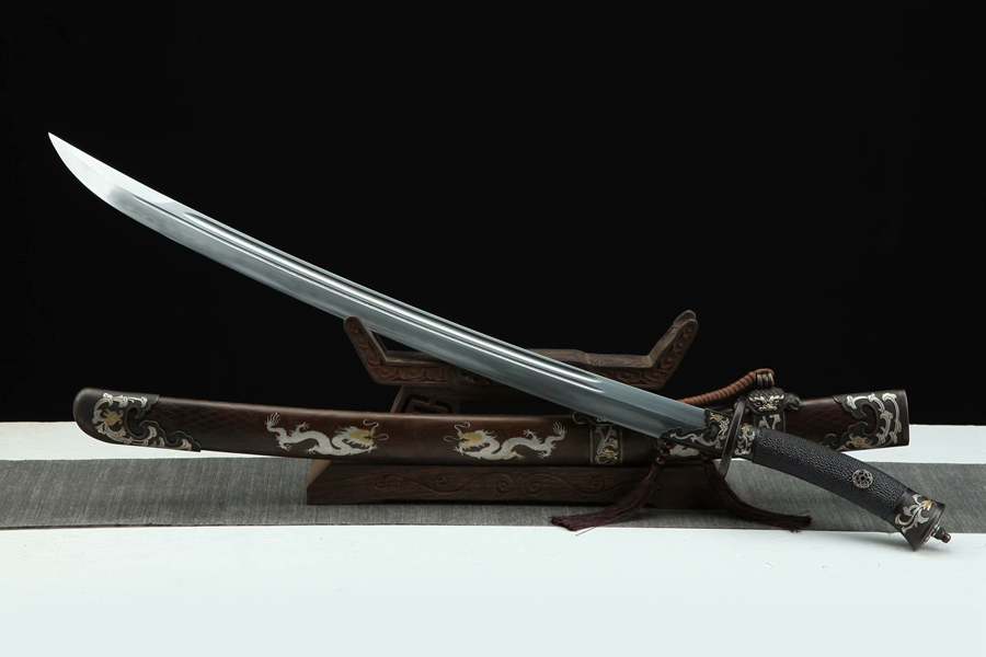 三色铜“青龙刀盘”武士刀（黑檀