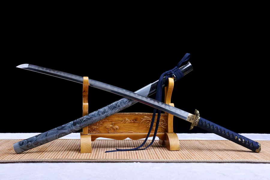 三色铜“青龙刀盘”武士刀（黑檀