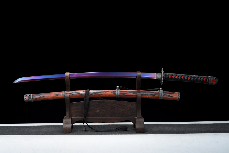 三色铜“青龙刀盘”武士刀（黑檀