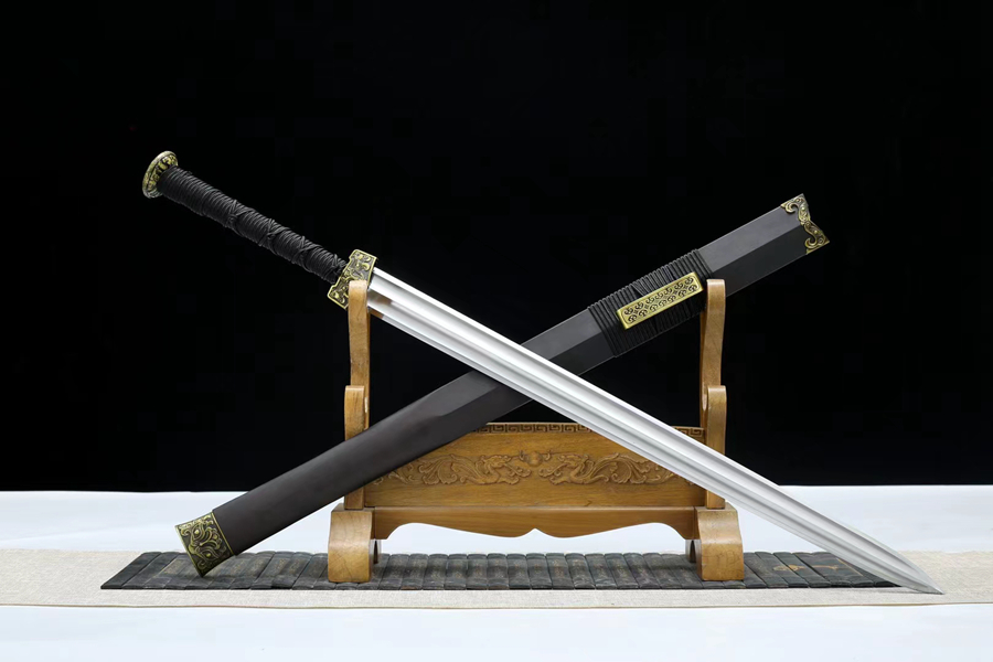 三色铜“青龙刀盘”武士刀（黑檀