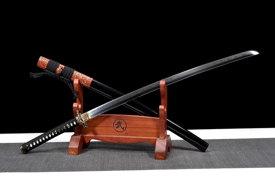 三色铜“青龙刀盘”武士刀（黑檀