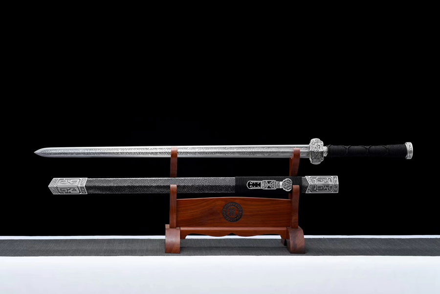 三色铜“青龙刀盘”武士刀（黑檀