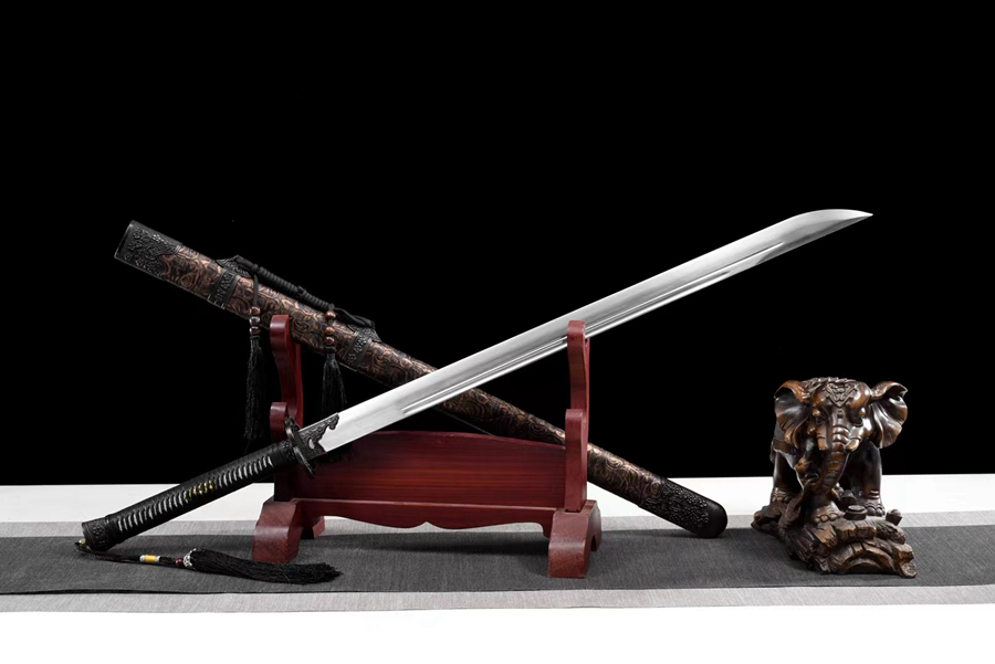 三色铜“青龙刀盘”武士刀（黑檀