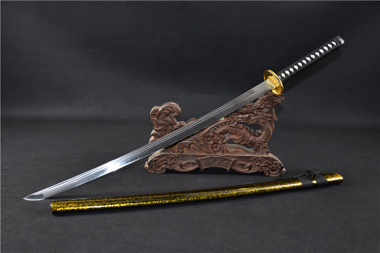 三色铜“青龙刀盘”武士刀（黑檀