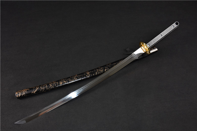 三色铜“青龙刀盘”武士刀（黑檀