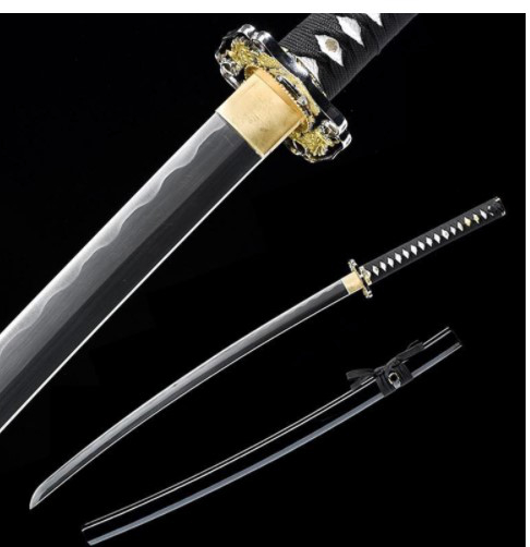 三色铜“青龙刀盘”武士刀（黑檀