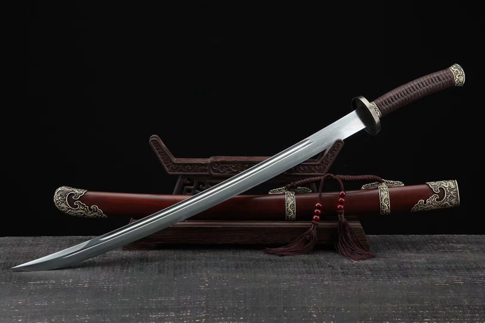 三色铜“青龙刀盘”武士刀（黑檀