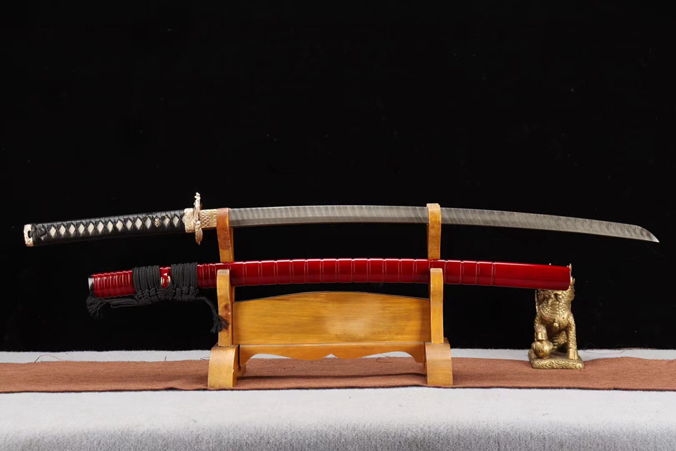 三色铜“青龙刀盘”武士刀（黑檀