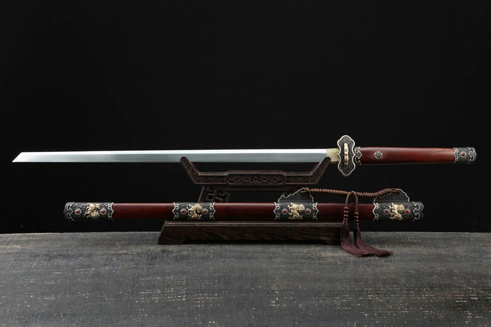 三色铜“青龙刀盘”武士刀（黑檀