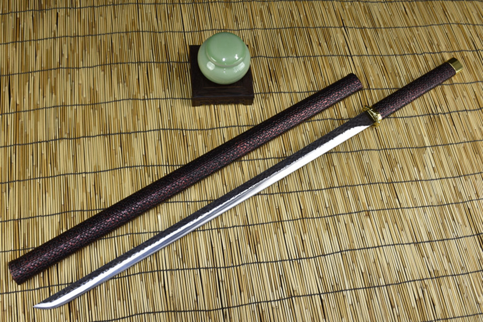 三色铜“青龙刀盘”武士刀（黑檀