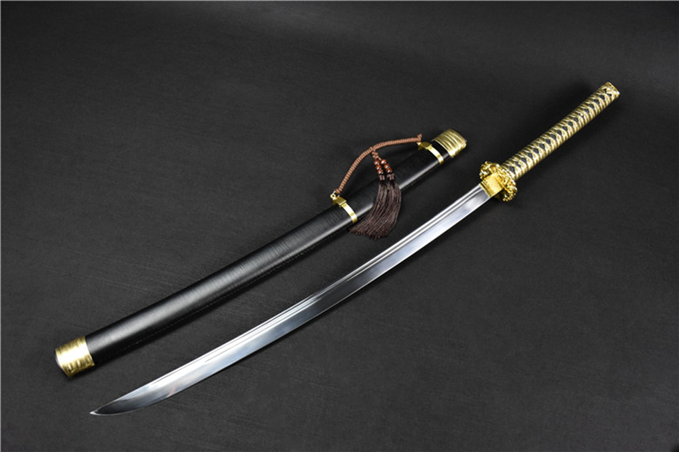三色铜“青龙刀盘”武士刀（黑檀