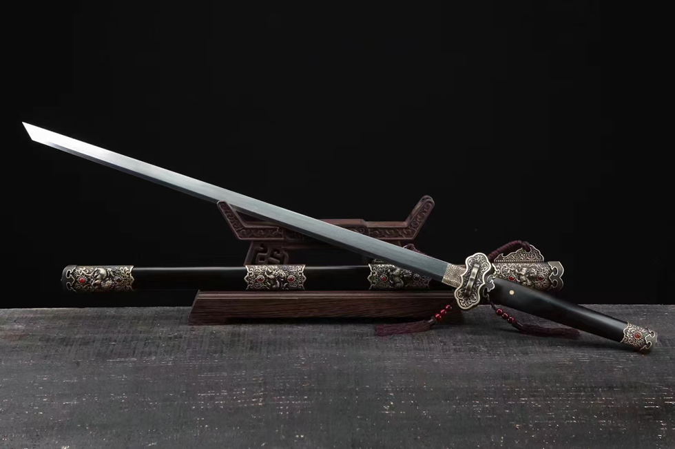 三色铜“青龙刀盘”武士刀（黑檀