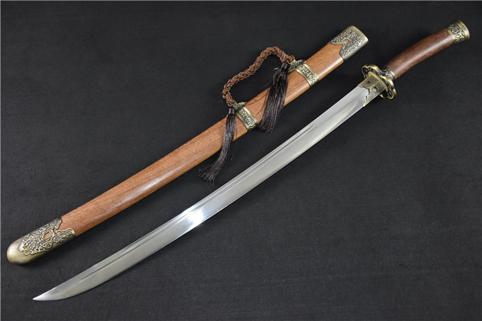 三色铜“青龙刀盘”武士刀（黑檀