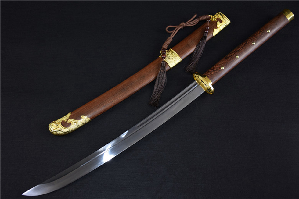 三色铜“青龙刀盘”武士刀（黑檀