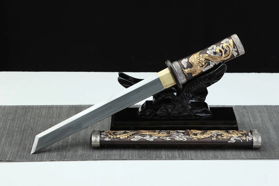 三色铜“青龙刀盘”武士刀（黑檀