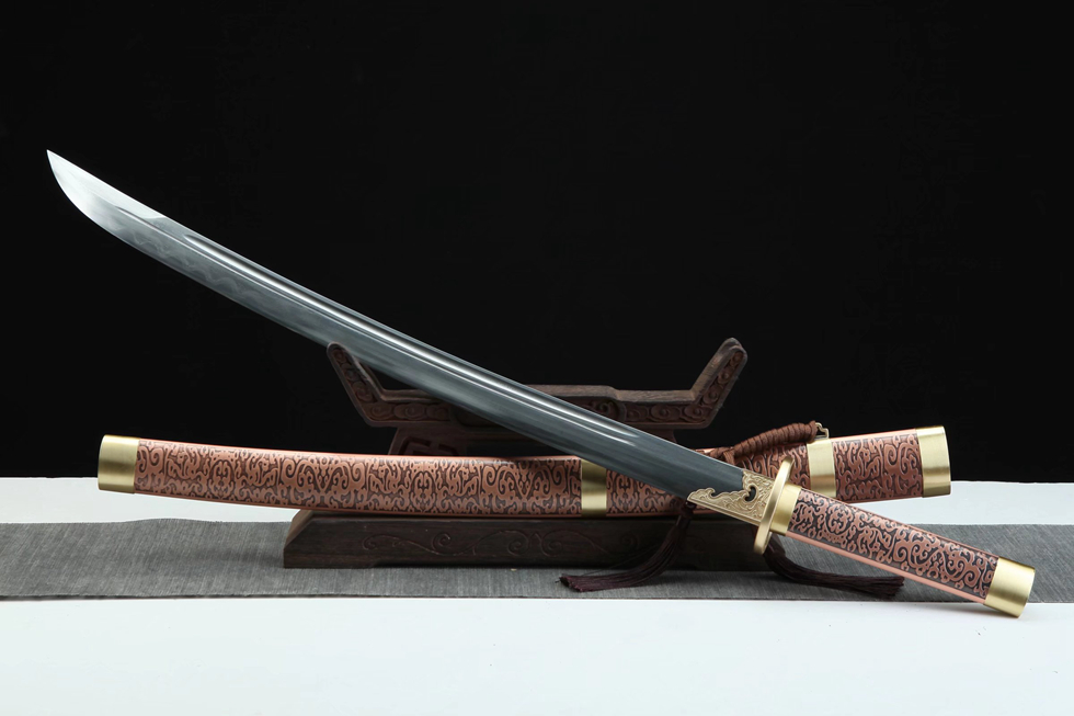 三色铜“青龙刀盘”武士刀（黑檀