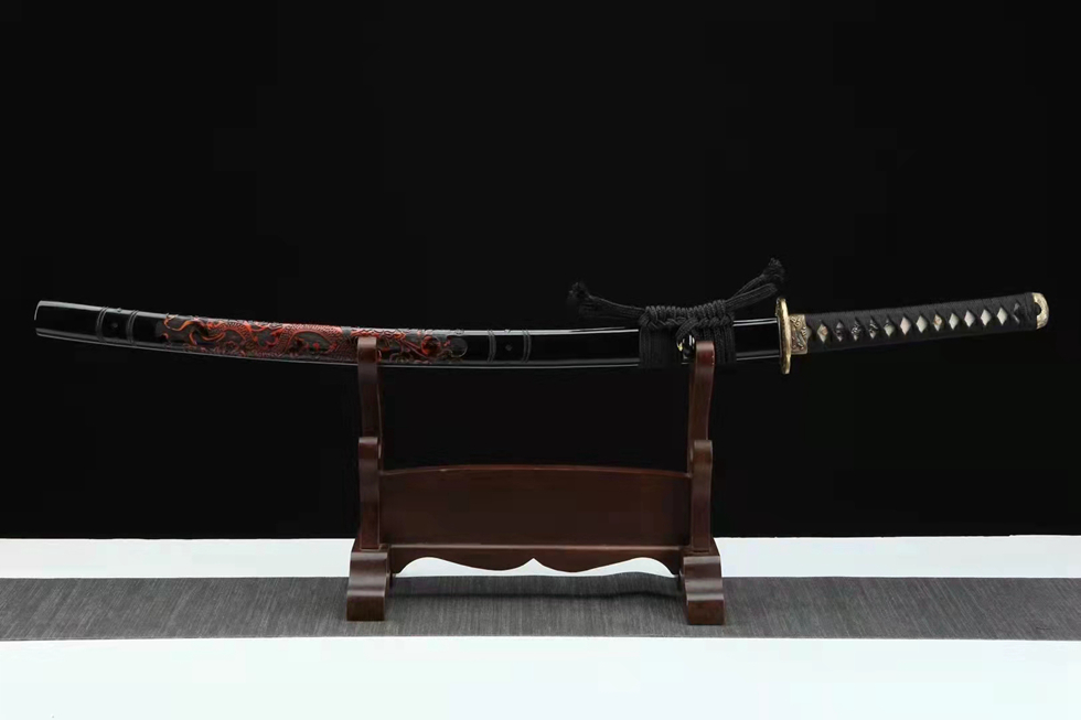 三色铜“青龙刀盘”武士刀（黑檀