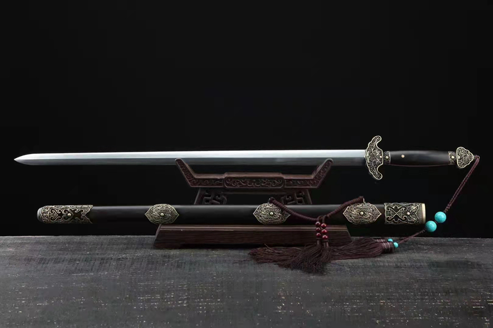 三色铜“青龙刀盘”武士刀（黑檀