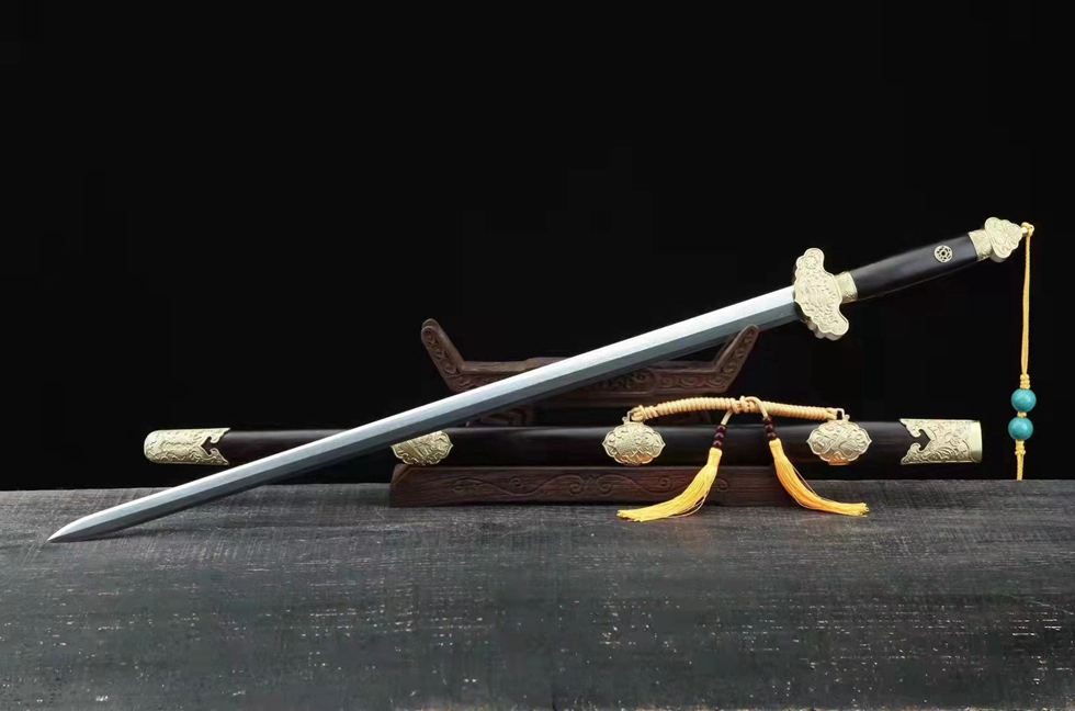 三色铜“青龙刀盘”武士刀（黑檀